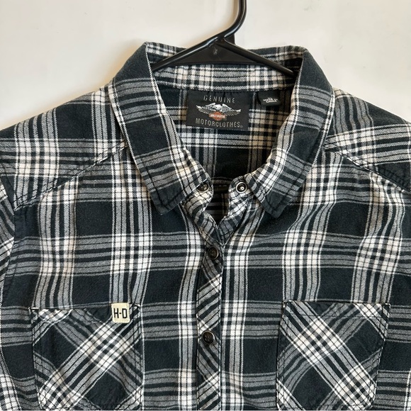 Harley-Davidson Women’s Black Plaid Flannel Button Up One 1 XL - Picture 5 of 11